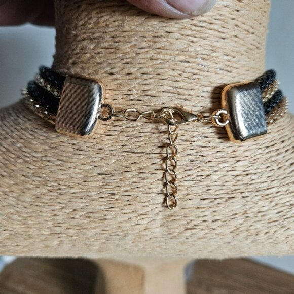 Black and Gold Metal Coils on Goldtone  Black Chains Necklace - Picture 4 of 5